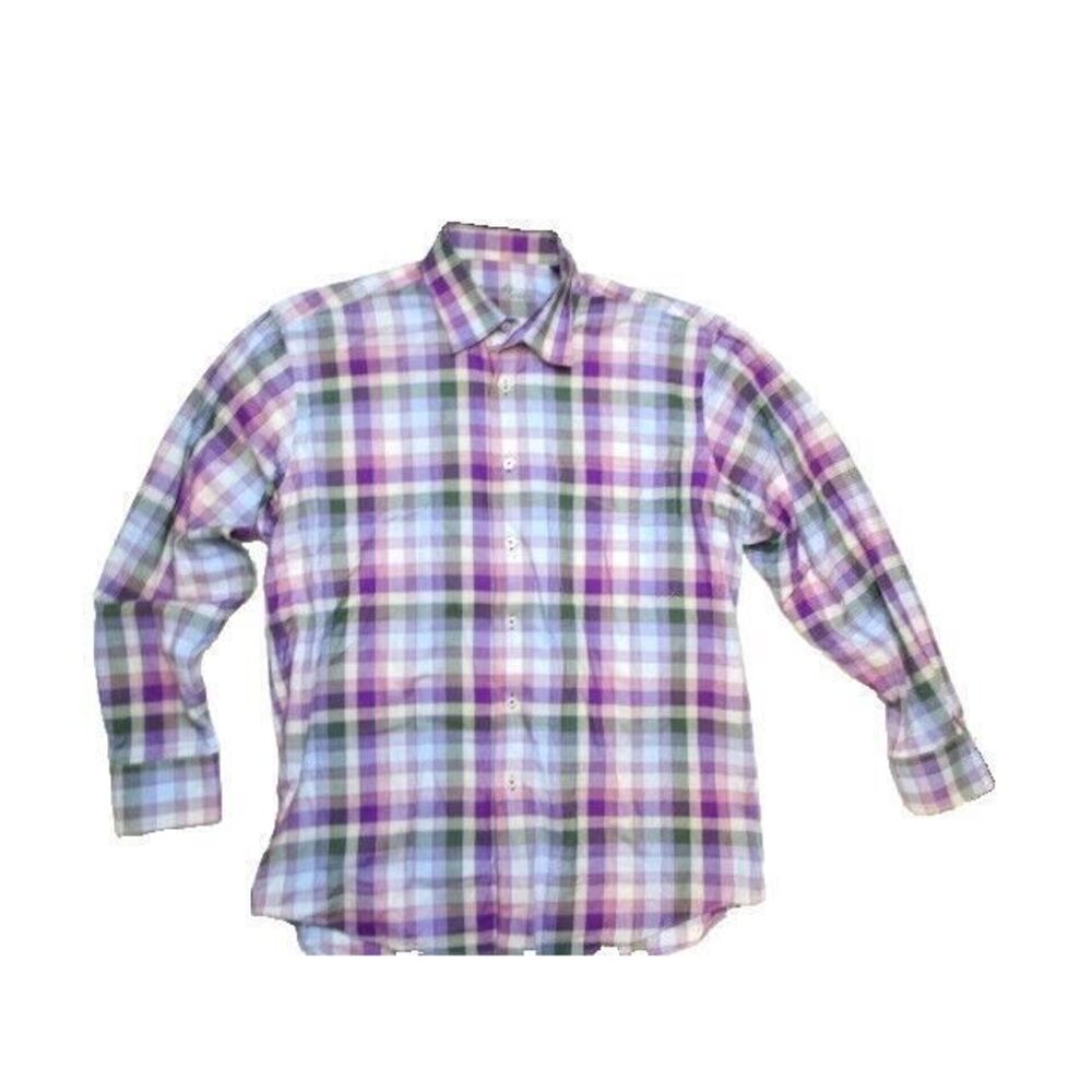 Alan Flusser Shirt‎ Adult Medium Button Up Long Sleeve Plaid Cotton Casual Mens
